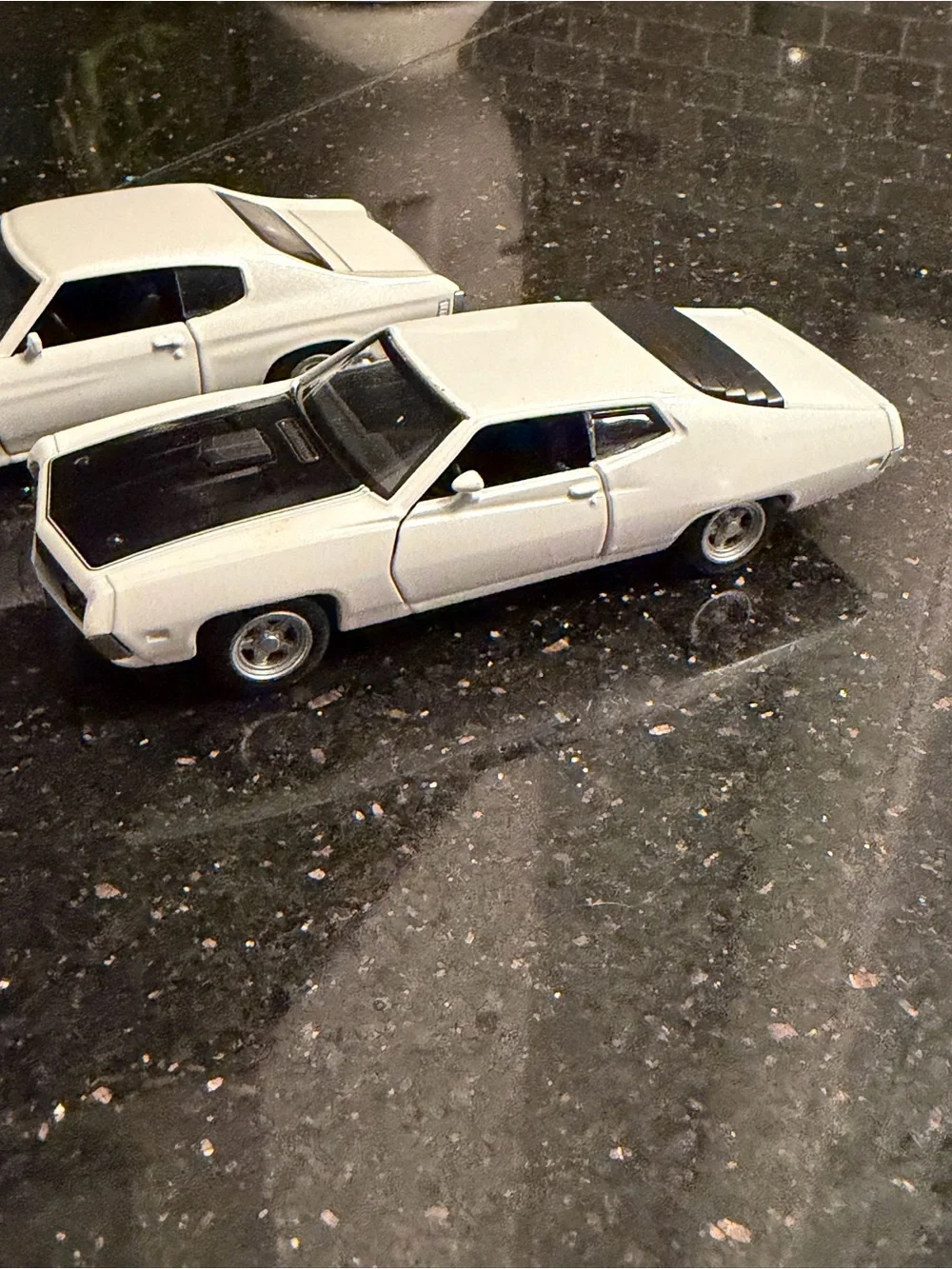 Pair White Die-Cast Friction Classic Ford & GM Vehicles